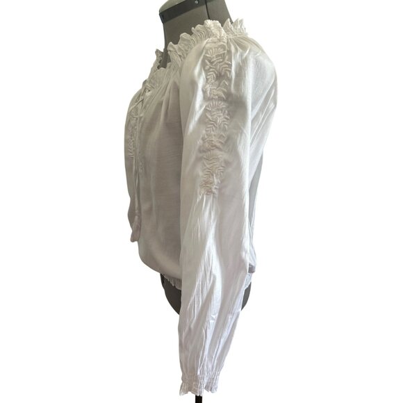 Isabella Rodriguez White Long Sleeve L Blouse Embroidered Tassel Tie Closure - Picture 2 of 9